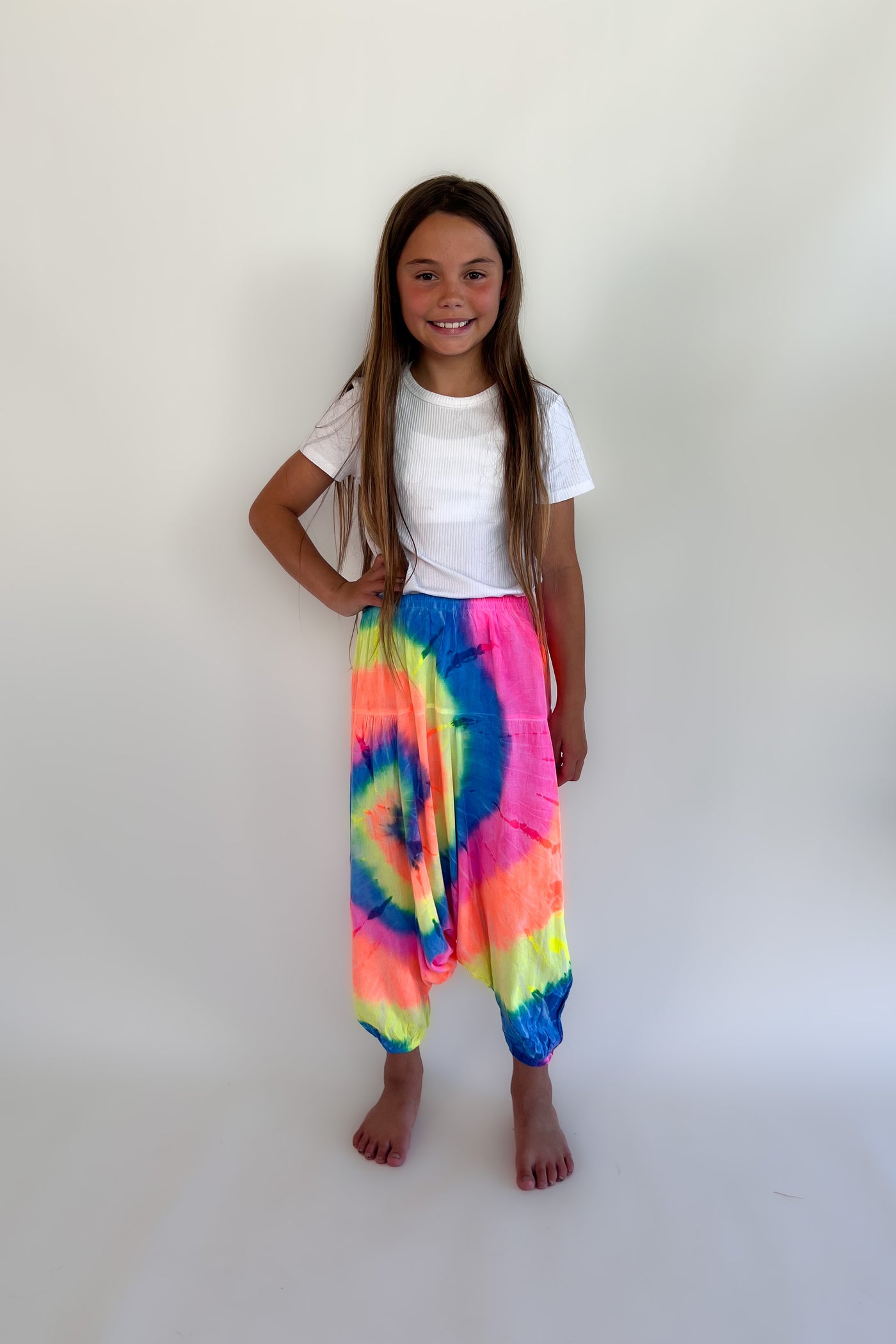 Children's Tie Dye Harem Pants - Neon Rainbow