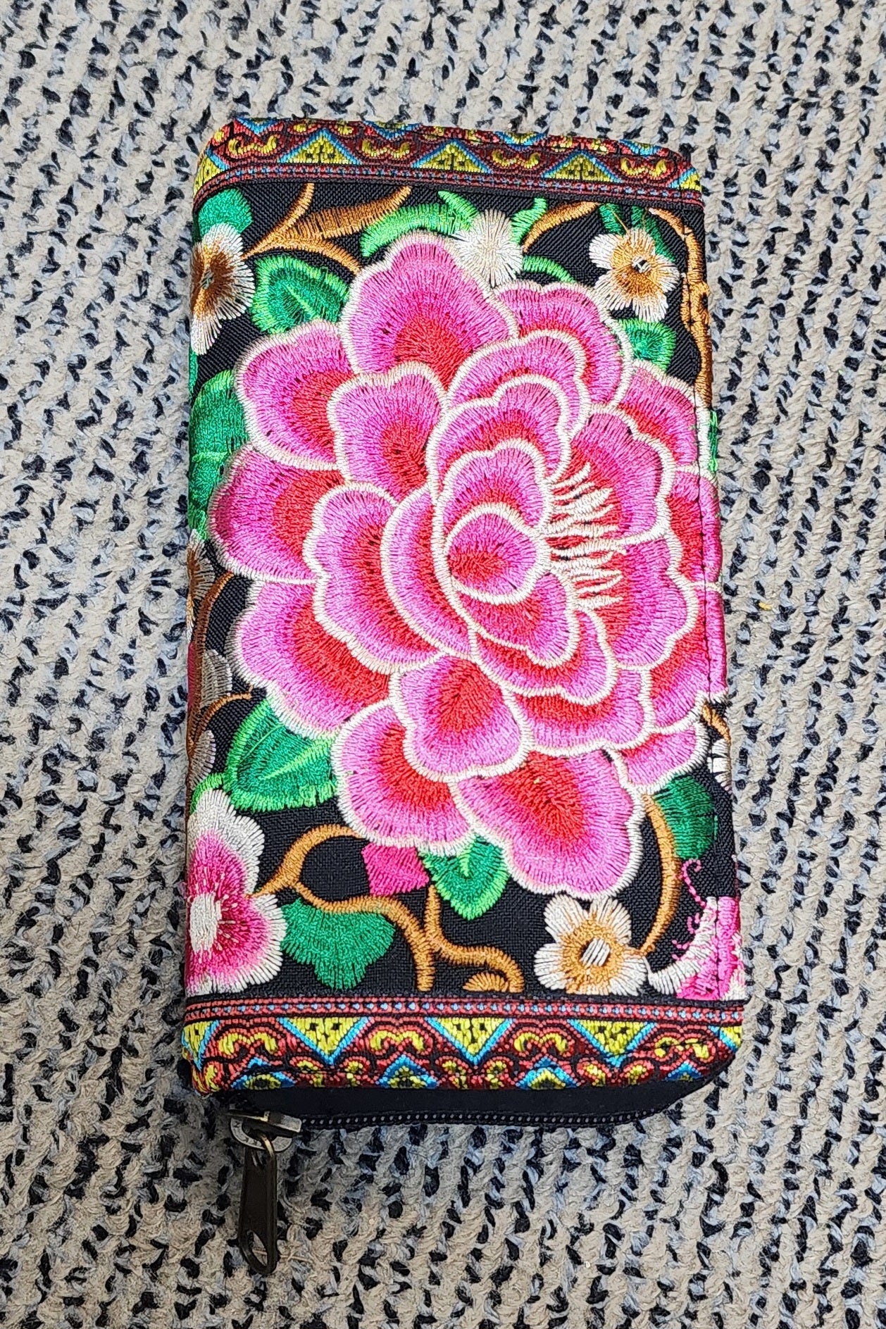 Embroidered Wallet - Large - Pink Lotus