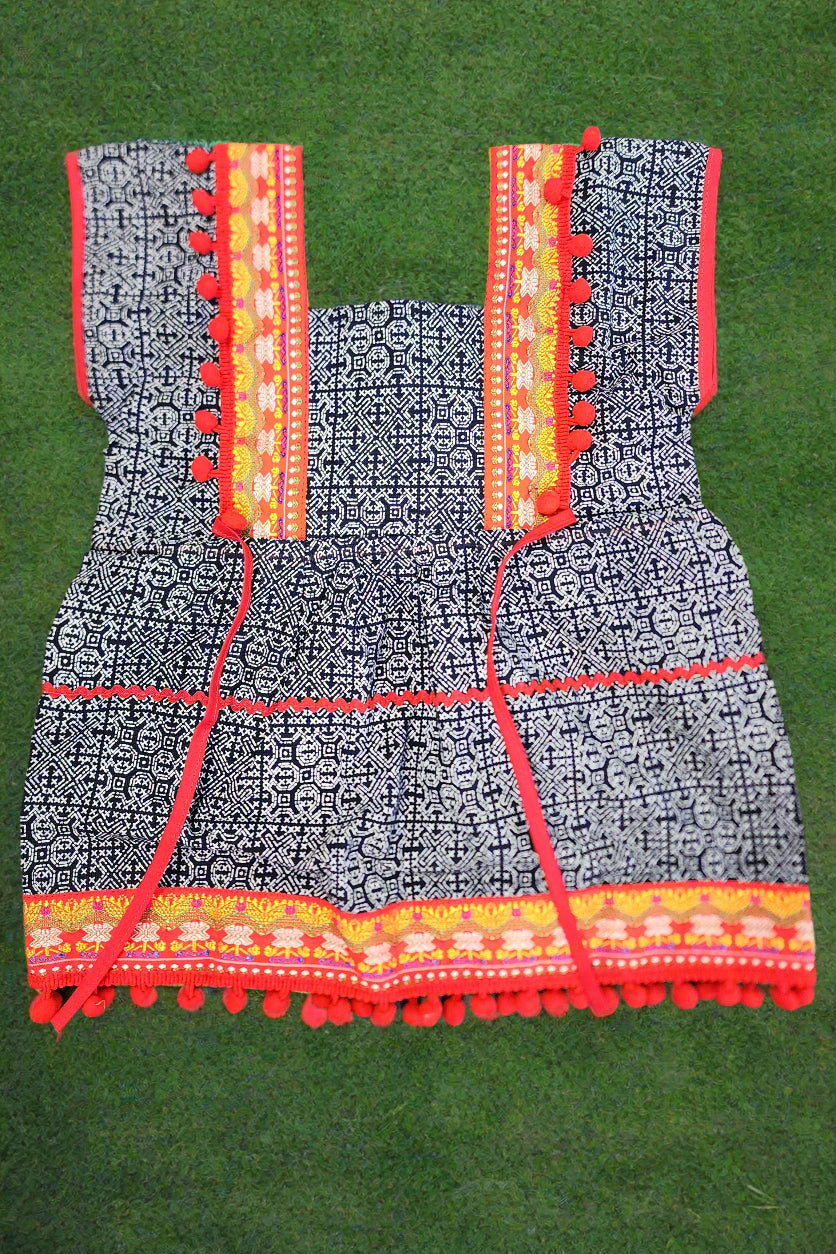 Girls Ethnic Dress - Navy & Red