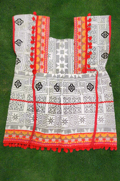Girls Ethnic Dress - White & Red