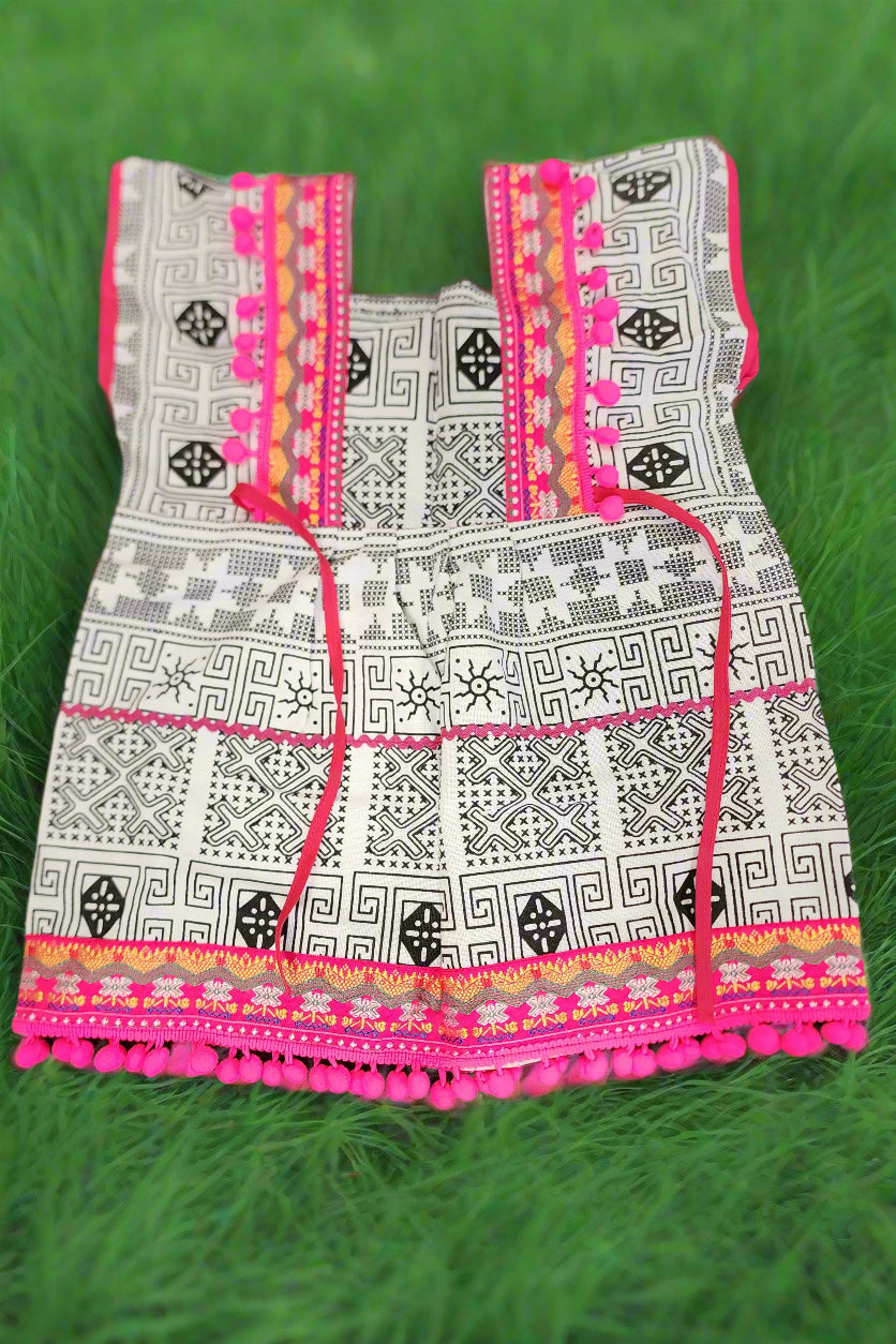 Girls Ethnic Dress - White & Pink