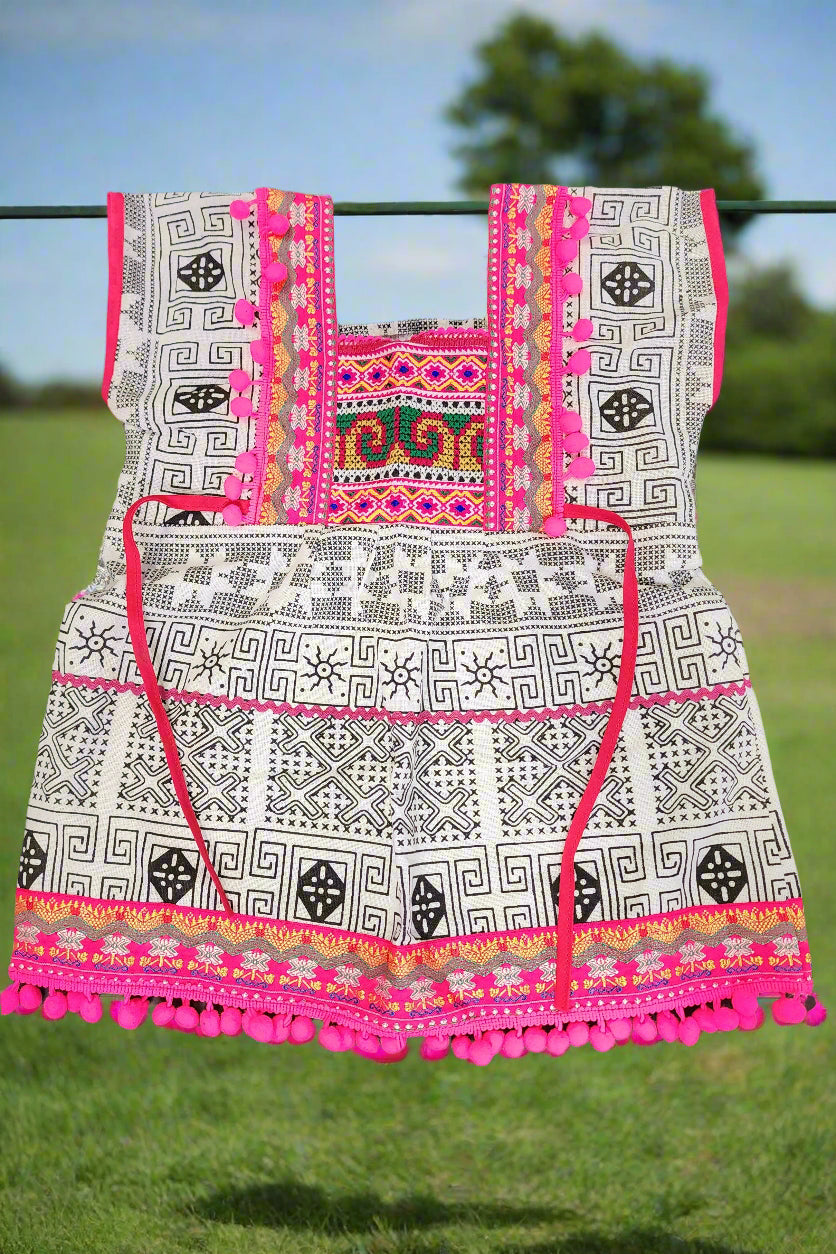 Girls Ethnic Dress - White & Pink