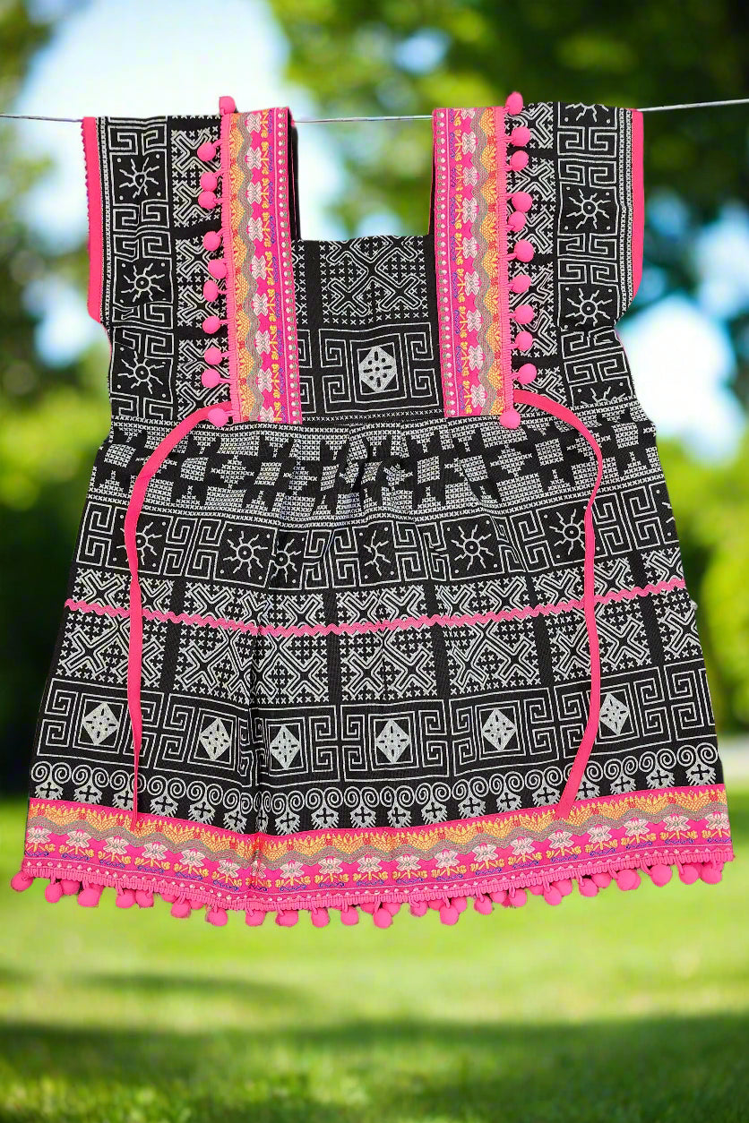 Girls Ethnic Dress - Black & Pink