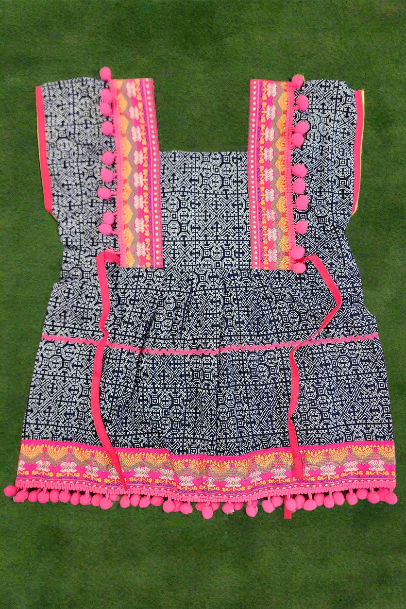 Girls Ethnic Dress - Navy & Pink