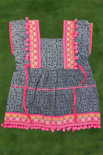 Girls Ethnic Dress - Navy & Pink