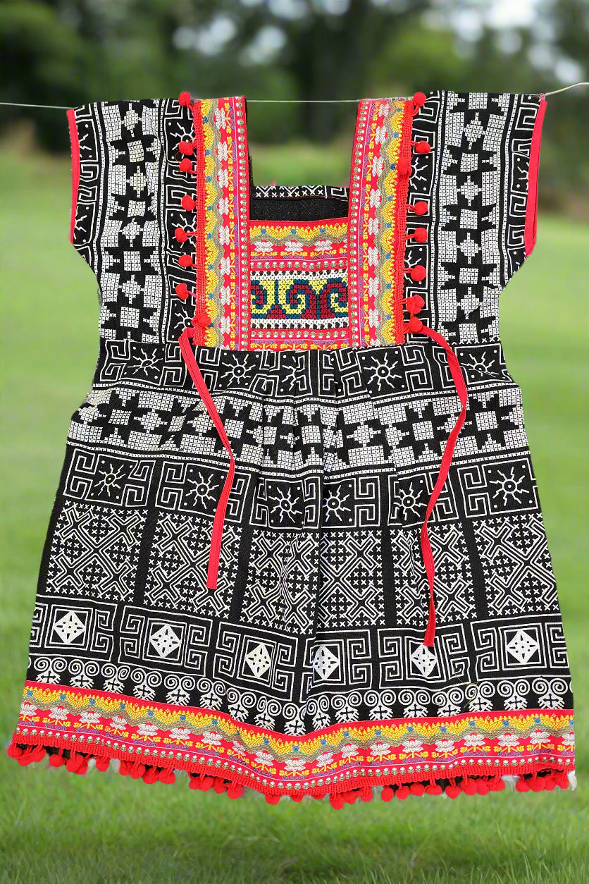 Girls Ethnic Dress - Black & Red