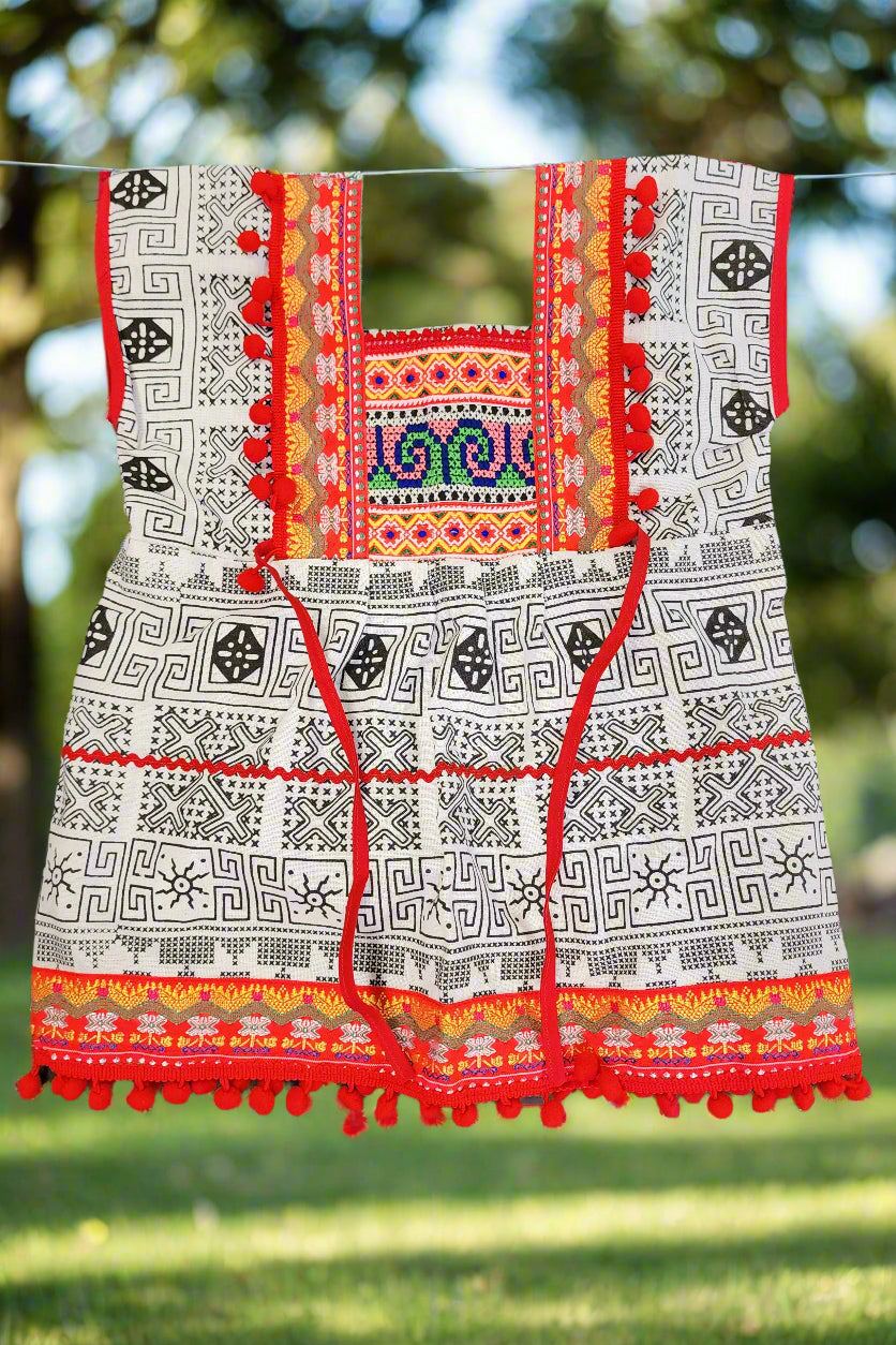 Girls Ethnic Dress - White & Red