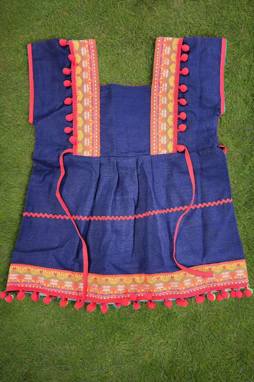 Girls Ethnic Dress - Navy with Red