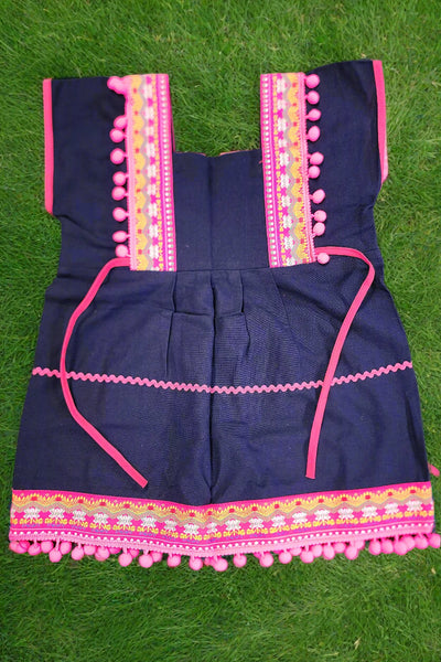 Girls Ethnic Dress - Navy with Pink