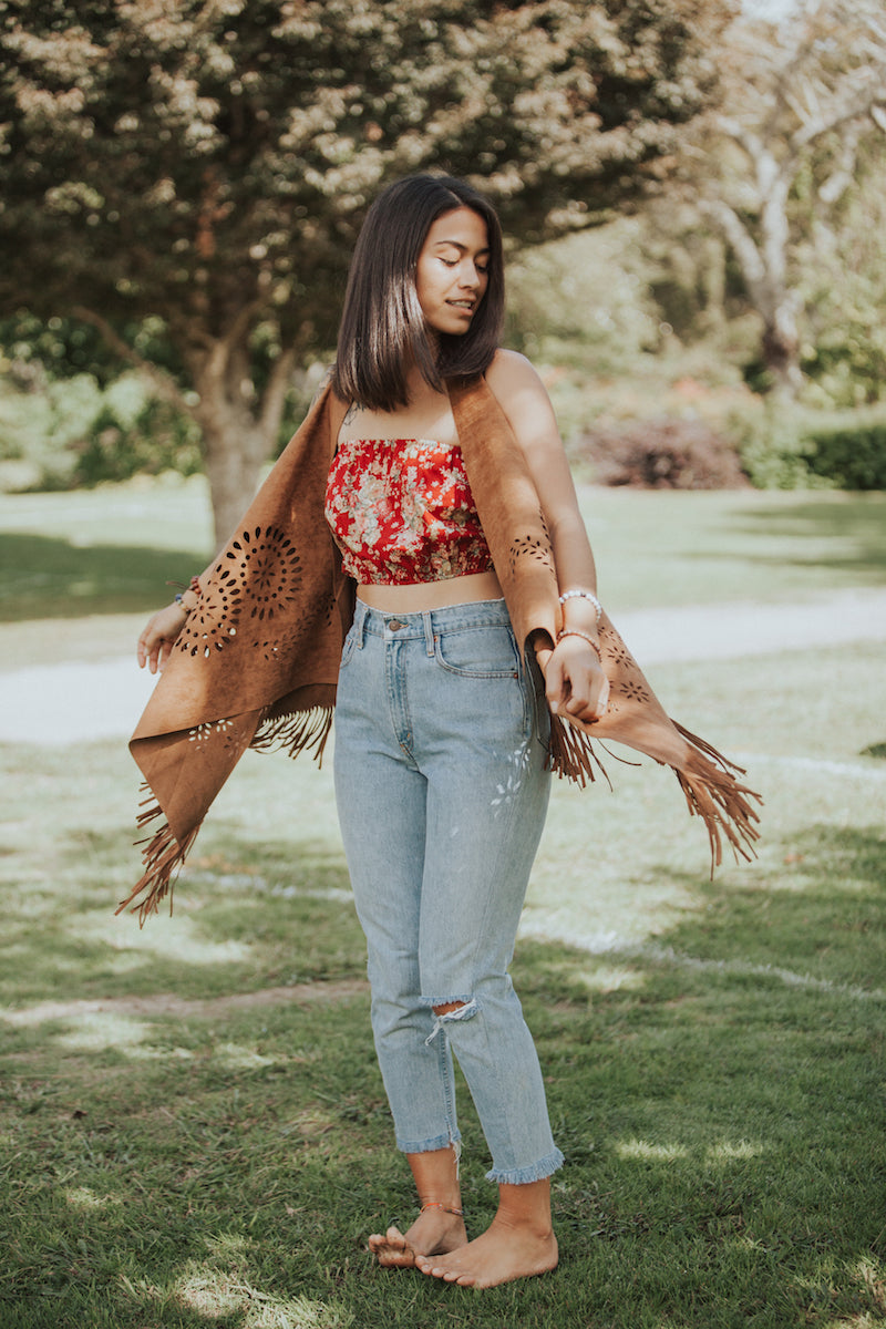 Sleeveless Cutout Fringe Vest