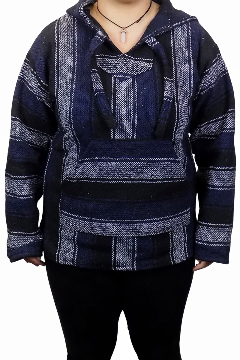 Baja Hoodie- Dark Blue White Stripes